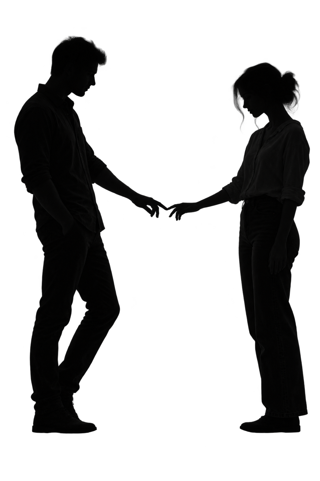 Two people reaching towards each other across a small gap.